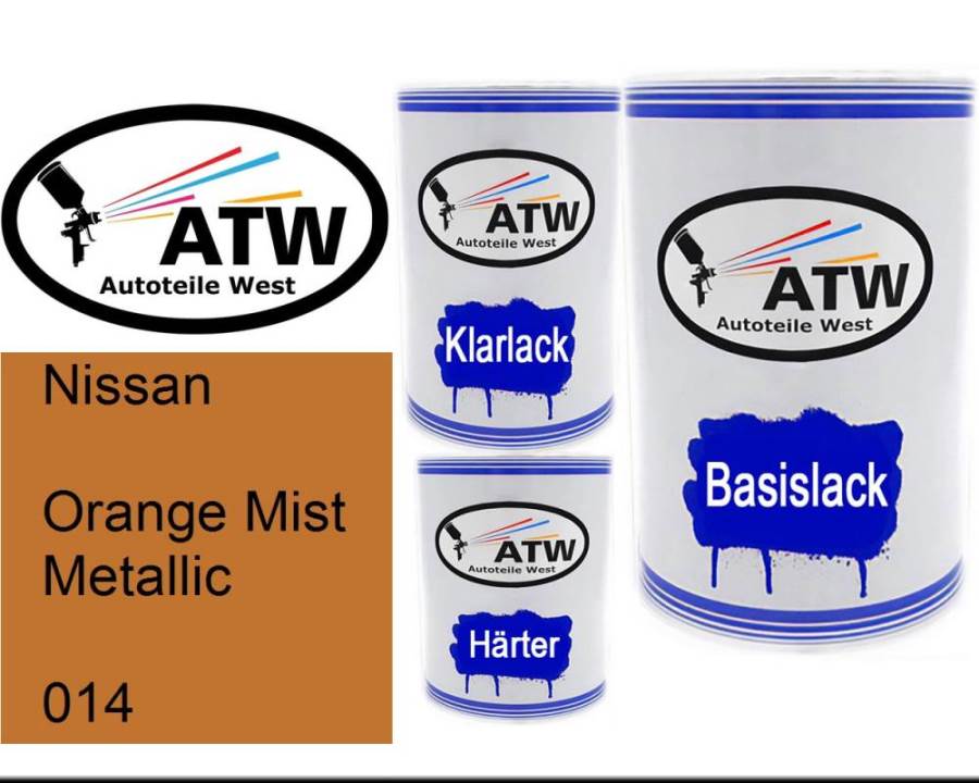 Nissan, Orange Mist Metallic, 014: 500ml Lackdose + 500ml Klarlack + 250ml Härter - Set, von ATW Autoteile West.